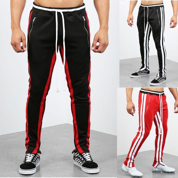

2021 new season men's casual micro-elastic mid-waist sports pants european and american fashion color matching sports fitness pants, Black