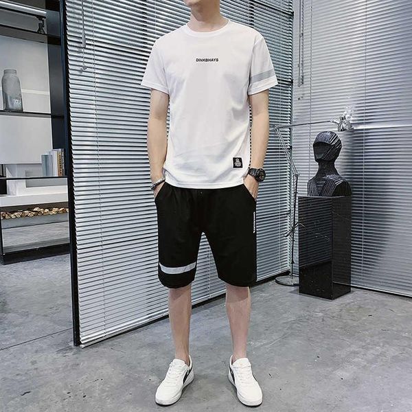 

men's tracksuits 2021 summer casual sports suit short sleeve shorts loose and breathable two piece, Gray