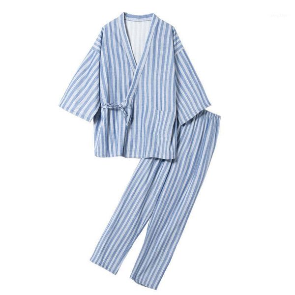 

men's sleepwear striped men cotton pajamas suit nightgown 2pcs nightwear shirt&pants kimono bathrobe pijamas sets lingerie homewear, Black;brown