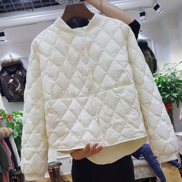 

2021 new autumn baseball jacket women short white duck outwear loose casual coat ultra light down jackets oversize mw8m, Black