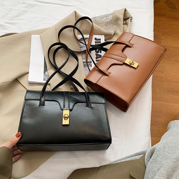 

cross body simple solid color shoulder handbags casual women pu leather underarm totes shopping travel large capacity commuter clutch 2021