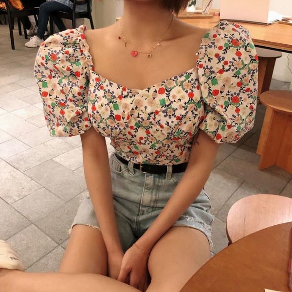 

women's blouses & shirts coigarsam vintage floral print blouse women chiffon square collar blusas womens and white black 4369