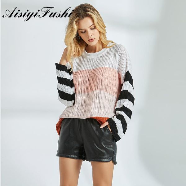 

women's sweaters aisiyifushi rainbow striped pullover ladies long sleeve batwing loose knitted thin oversize sweater women, White;black