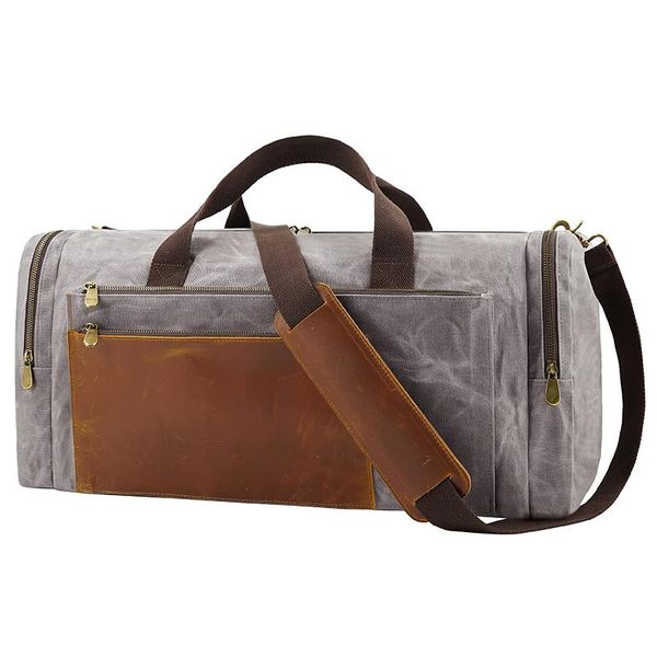 

duffel bags men oversized travel bag waterproof wet wax canvas genuine leather weekend business trip carryon handbag luggage