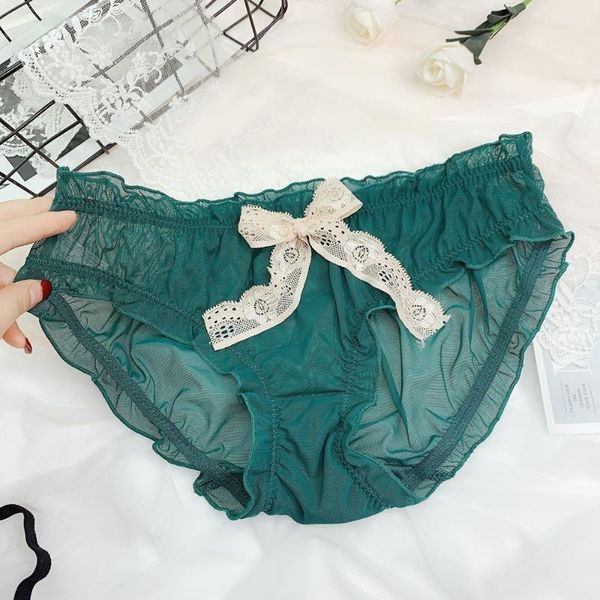 

women's panties japanese lotus leaf summer underwear female solid color transparent mesh yarn ladies briefs, Black;pink