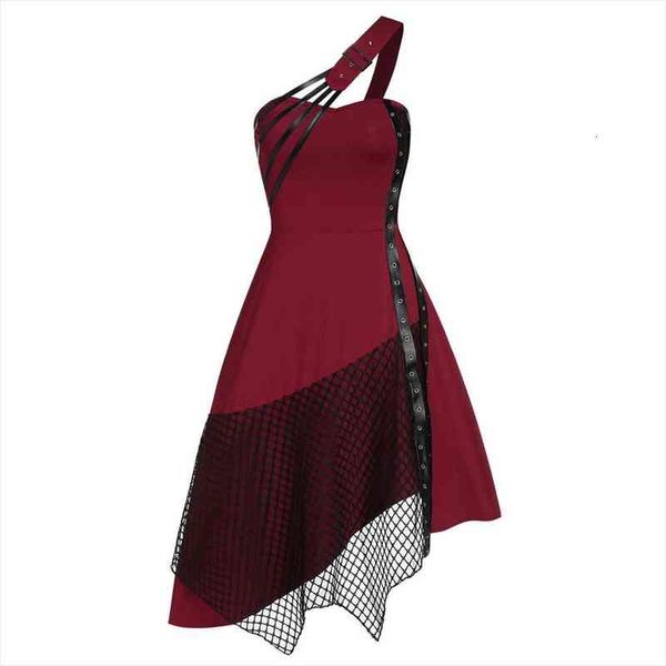 

dress one shoulder gothic dresses vintage solid color irregular stitching dress above knee a-line empire irregular sukienka, Black;gray