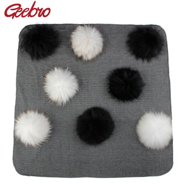 

scarves geebro born warm cotton swaddling blankets baby travel sleeping blanket with real fur pompom solid color swaddle wrap bedding, Blue;gray