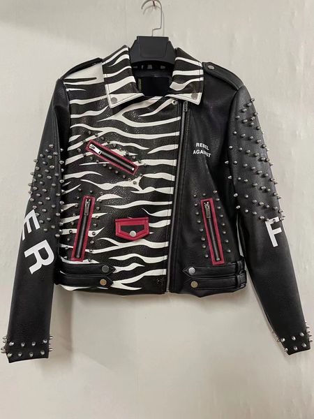 

jacket popular pu graffiti printing motorcycle slim women's, Black;brown