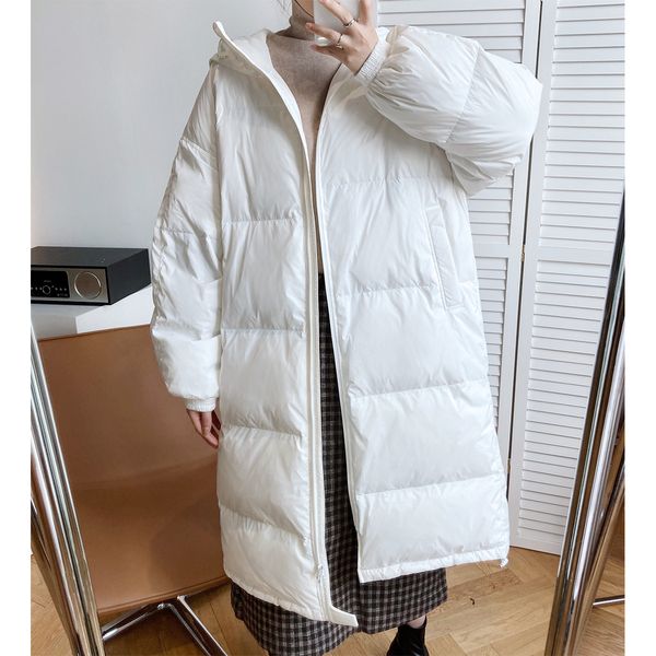 

2021 New Women Winter Long-sleeve Jacket with Pure-hot Hood White Duck Down Thick Female Long Coat W0ts, Black
