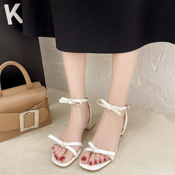 

dress shoes female sandal black for women square toe high heels buckle all-match girls beige high-heeled bow 2021 fashion block clear