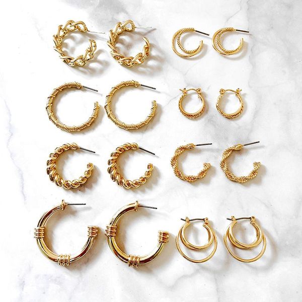 

hoop & huggie 17km fashion gold color earring for women twist circle chain earrings vintage multilayer statement brincos jewelry, Golden;silver