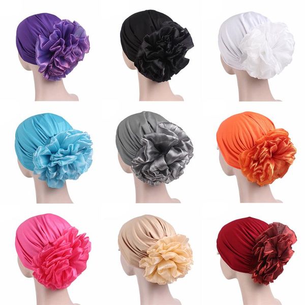 

beanie/skull caps women bright muslim turban india cap red purple colors big flower wedding party hair lose head wraps accessories, Blue;gray
