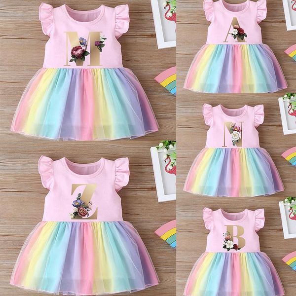 

girl's dresses custom name letter combination baby dress beautiful fashion girls infant princess flying sleeve outfit, Red;yellow