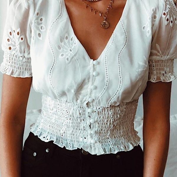 

women's blouses & shirts white crop blouse shirt elastic waist bodycon short style fashion beach holiday
