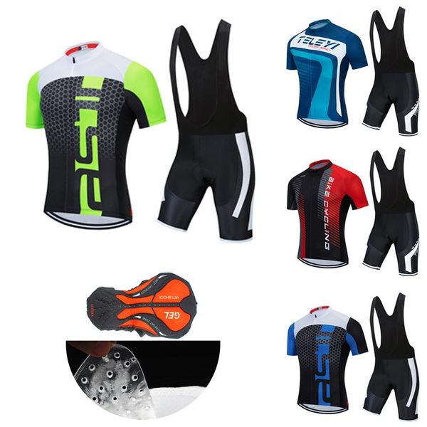 

racing sets 2021 summer fashion cycling jersey set men pro road bike clothing bib gel shorts mtb uniform male bicycle clothes team suit kit, Black;blue