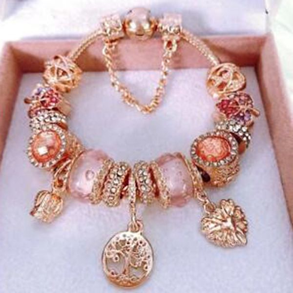 

fashion pandora style charm bracelet women tree of life pendant european charm beads magnolia cherry dangle fits pandora charm bracelets nec, Golden;silver