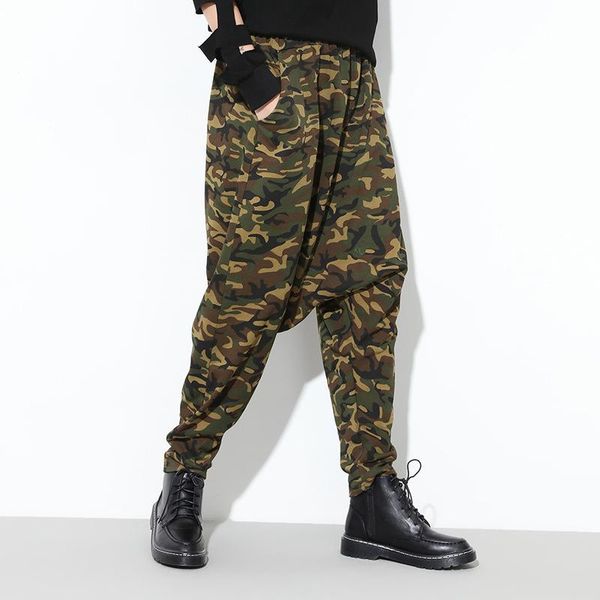 

women's pants & capris lanmrem 2021 spring fashion print casual elastic waist trousers female's camouflage green harem yf87106, Black;white