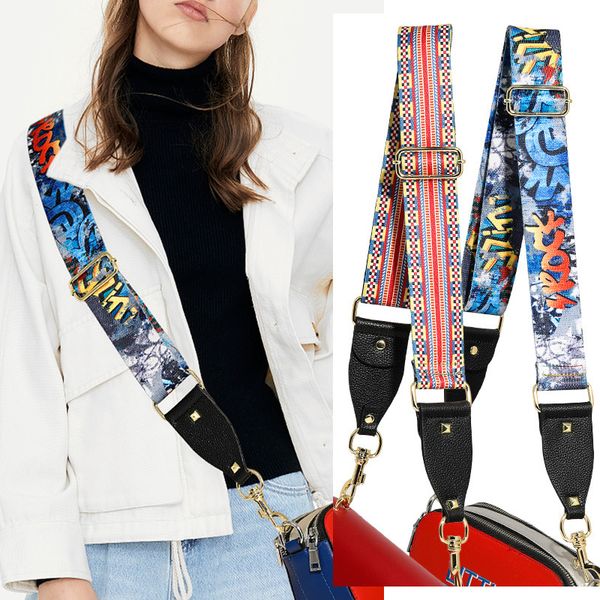 

custom/wholesale adjustable shoulder strap color printing canvas bag strap women handbags accessories decorative wide belts c0225, Black