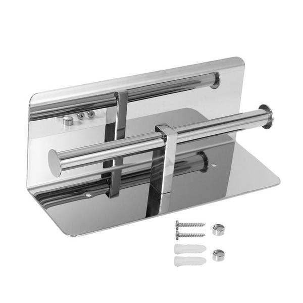 

new double toilet paper holder,dual roll paper dispenser,stainless steel bathroom tissue roll holder cell phone storage rack