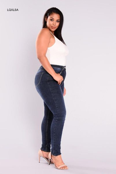 

women's jeans stretch large size 4xl 5xl 6xl 7xl 8xl waist 105cm high slim denim fashion feet pants, Blue