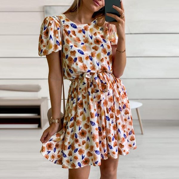 

casual dresses floral print summer holiday sundresses women o-neck short sleeve fashion ladies a-line mini dress, Black;gray