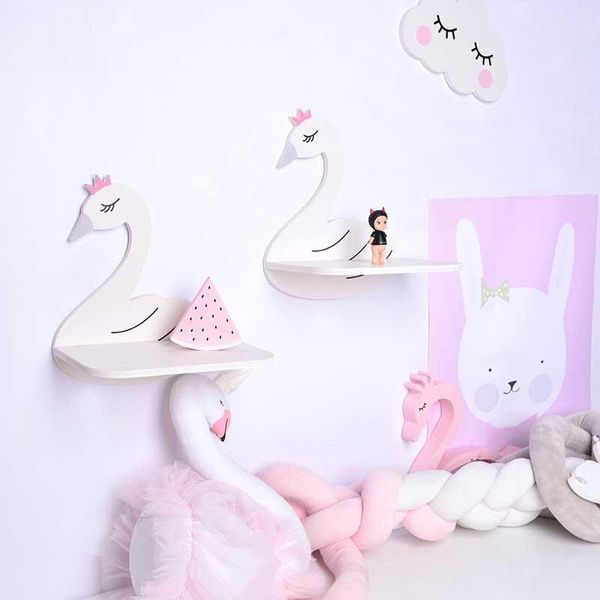 

hooks & rails wooden swan storage rack shelf wall hanging nordic children room decoration diy decor star cloud shape organizer