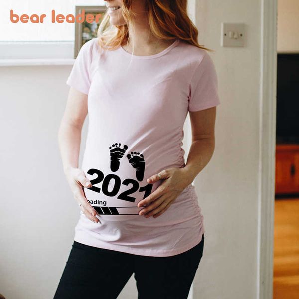 

bear leader pregnancy women casual tees fashion maternity ladies t-shirts letter footprint print prenatal soft clothing 210708, White