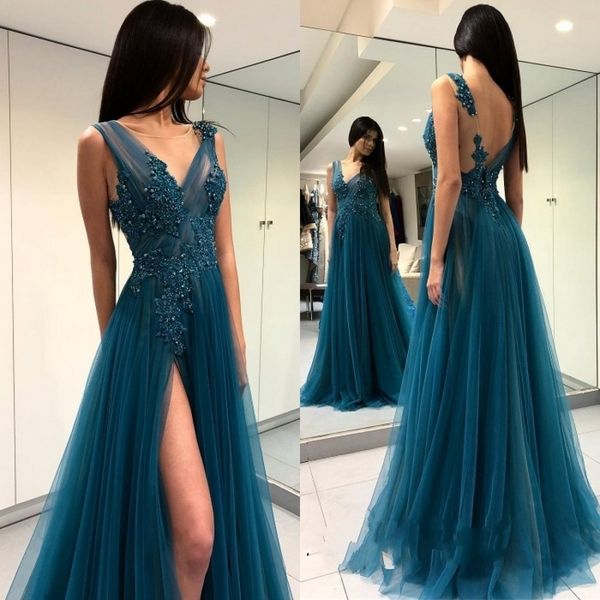 

2021 new fashion gowns es gorgeous scoop long evening forml with slit lace appliques vestidos de noiva d4eh, Black;red