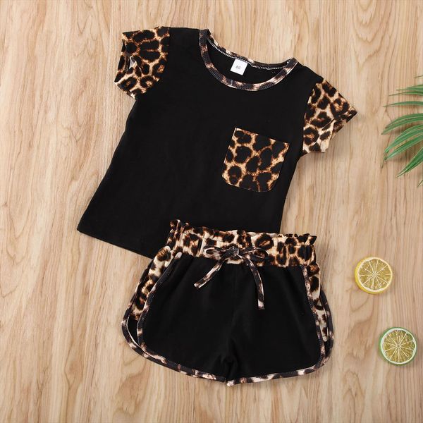 

fashion newborn baby girl clothes leopard short sleeve t shirt pants 2pcs outfits cotton, White