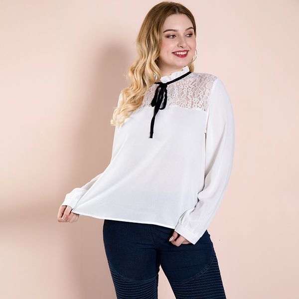

2021 new blouses female plus size oversized shirt lady blouse women's summer fat clothes chiffon lace white 25 years old ppt3