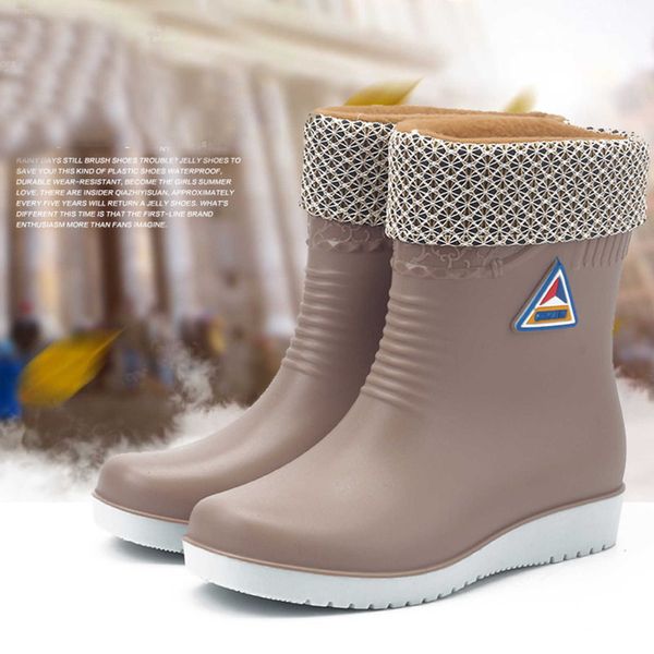 

women's rain boots fashion flats non-slip round toe athletic shoes waterproof galoshes ankle botas mujer winter warm boots #40 211015, Black;red