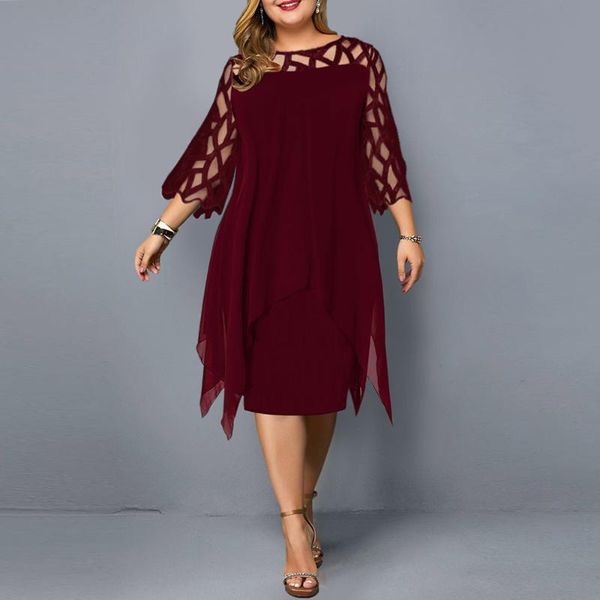 

plus size dresses dress women casual midi elegant mesh evening party ladies wine red women's clothing wedding club outfits, Black