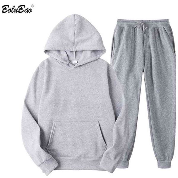 

bolubao brand men sports casual sets men's hoodies + pants two-piece suit tracksuit fashion solid color sets male 210806, Gray