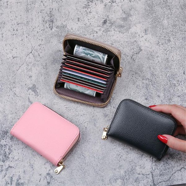 

card holders wallet pu leather purses credit holder zipper fashion mini id case coin men &women, Brown;gray