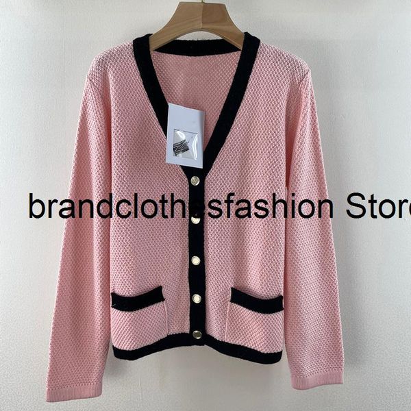 

women's knits & tees all-match pink contrast black fashion knit cardigan women v-neck elegant classic sweater jacket 2021 autum, White