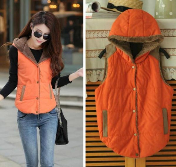

women's vests 2021 vest youth clothing cute spell hooded cotton coat warm lady slim sleeveless jacket autumn winter outerwear plus, Black;white