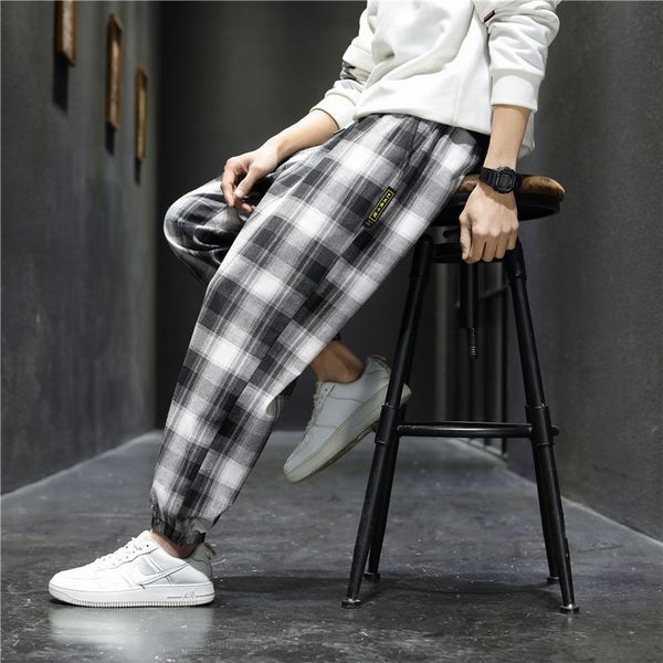 

2021 new brand sweatpants mens clothing harajuku joggers plus size casual fashion korea style trousers plaid clothes idjm, Black