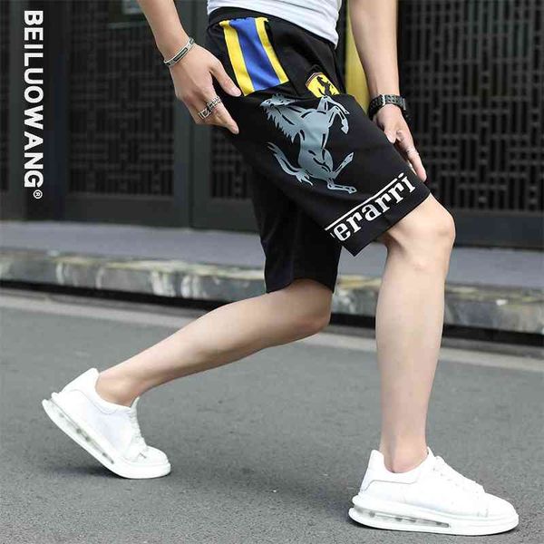 

langyi clothing summer loose sports capris ice silk european casual pants printed men's shorts, White;black