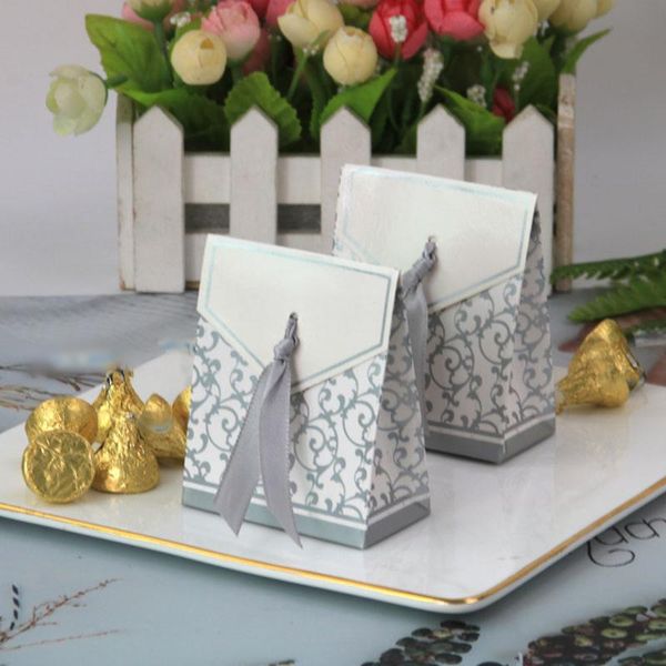

sweets candy box candy ribbon ties 6.7*3.5*8.5cm paper gold silver 50pcs