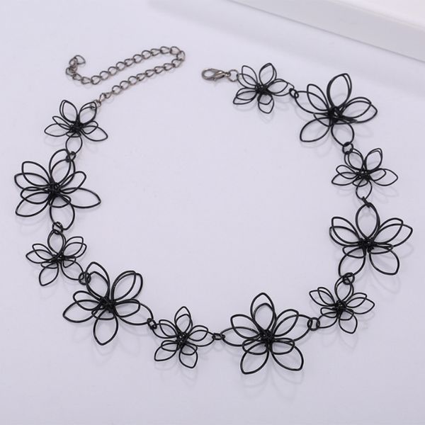 

javrick flower necklace short choker floral black jewelry women clavicle chain statement, Silver