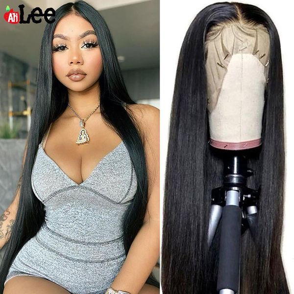 

lace wigs 250 density 30 inch front human hair for black women pre plucked peruvian remy straight frontal wig, Black;brown