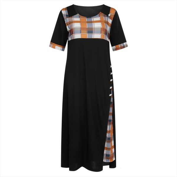 

patchwork plus size summer with women dress half sleeve o neck sundress, Black;gray
