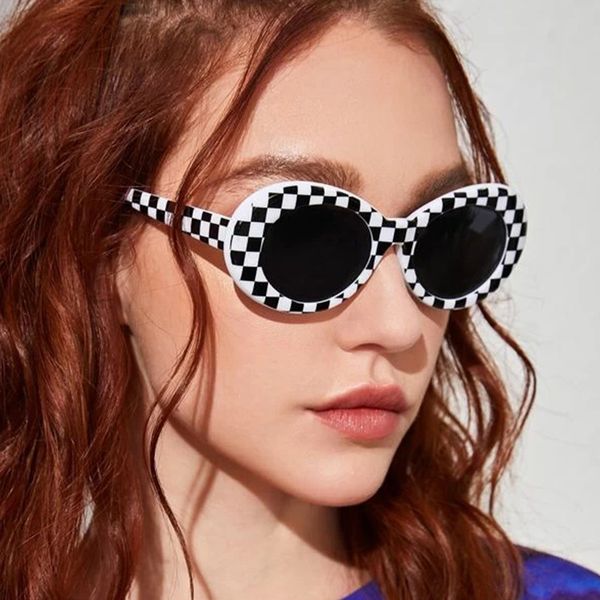 

2020 European and American Oval Frame Harajuku Hip-hop Alien Sunglasses Retro Plaid Sunglasses TikTok Street FashionGlasses wholesale Glasse, White;black