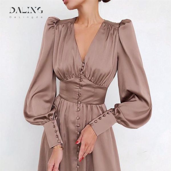

casual dresses vintage satin long women high waist a-line elegant party pleated dress female 2021 autumn bodycon slim ladies vestidos, Black;gray