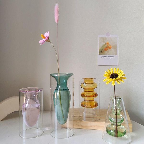 

vases vase living room decoration modern home decor terrarium flower pots decorative desktransparent color art double glass