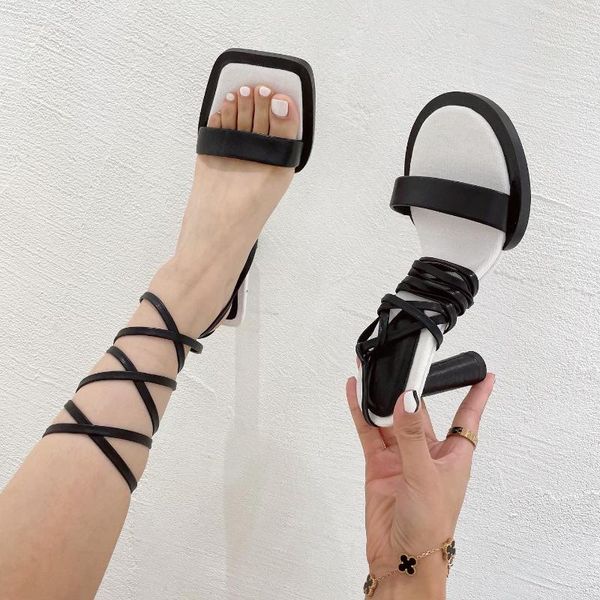 

sandals high heel lace up women open toe shoes, Black