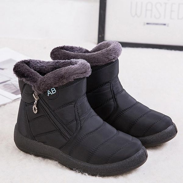 

boots women winter warm fashion plush lined walking snow ladies outdoor platform non slip ankle shoes side zipper solid casual, Black
