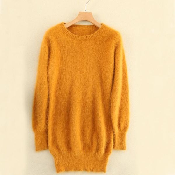 

women's sweaters women long sweater dress natural real mink cashmere pullover o neck hair keep warm wsr872, White;black