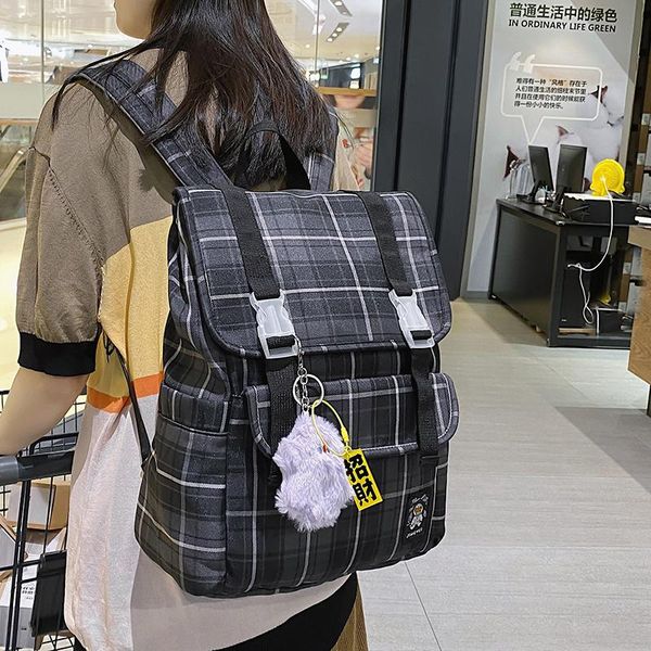 

backpack original uoct.all plaid female college student class bag contrast color school sense style