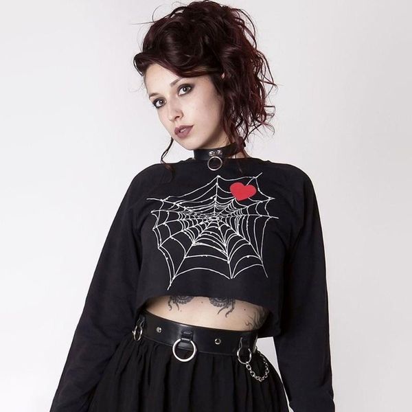 

women's t-shirt mall gothic aesthetic printed winter pullovers women punk grunge black loose cropped emo alt clothes streetwear, White